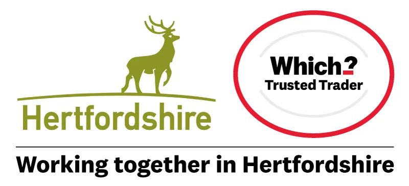 Dual logos for heating and plumbing credibility in Hertfordshire.